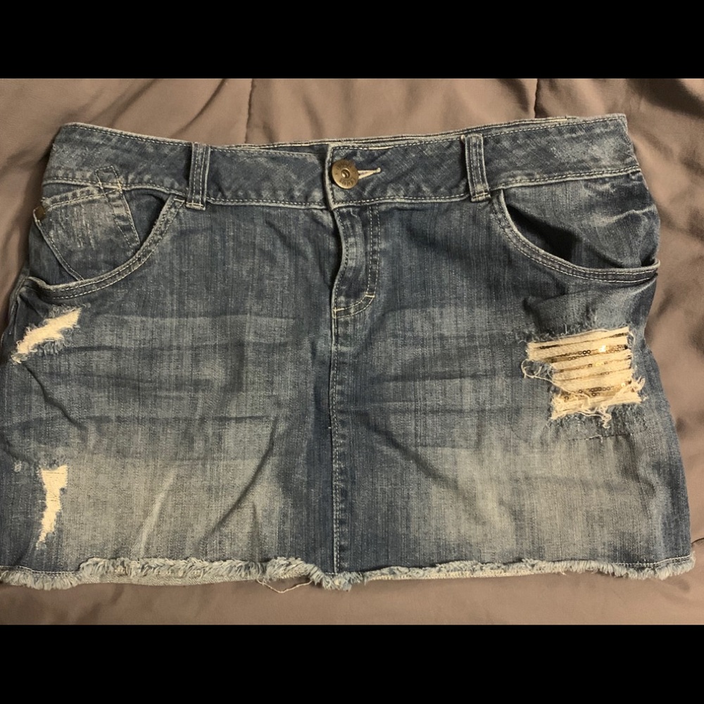 3/$10-ELLE Jean Skirt with gold glitter underlays